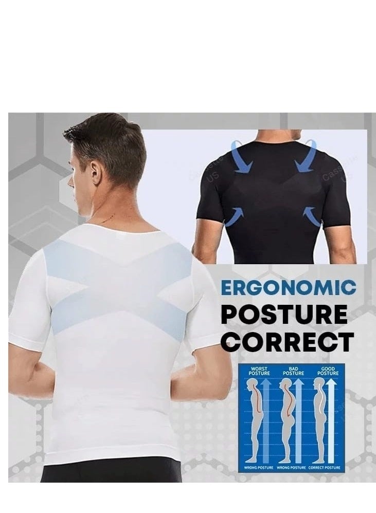 Men's slimming corset to conceal gynecomastia, posture support corset to tighten and shape the abdomen and chest, white, 2 pieces - Image 4